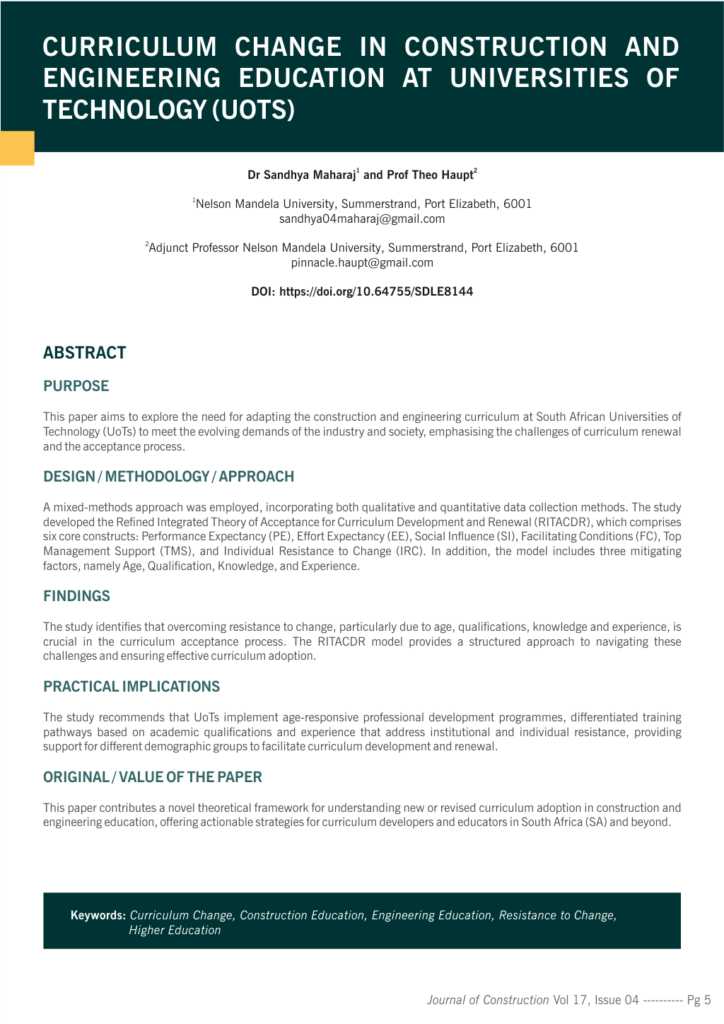 JoC V18 I04 | Curriculum Change in Construction & Engineering Education at Universities of Technology