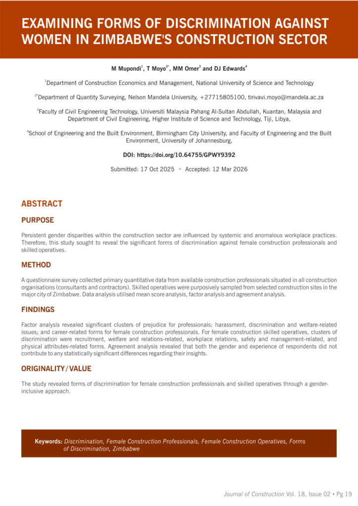 Examining Forms of Discrimination against Women in Zimbabwe's Construction Section | JoC V18 Issue 02