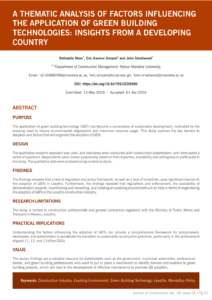 A Thematic Analysis of Factors Influencing the Application of Green Building Technologies: Insights from a Developing Country | JoC V18 Issue 02